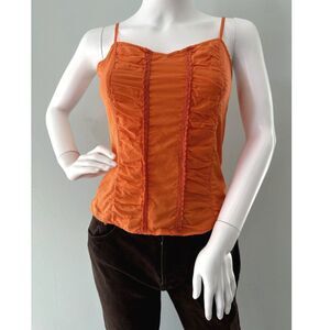 Vintage Y2k Vibrant Orange Ruched Corset Style Cami Tank Top size Small